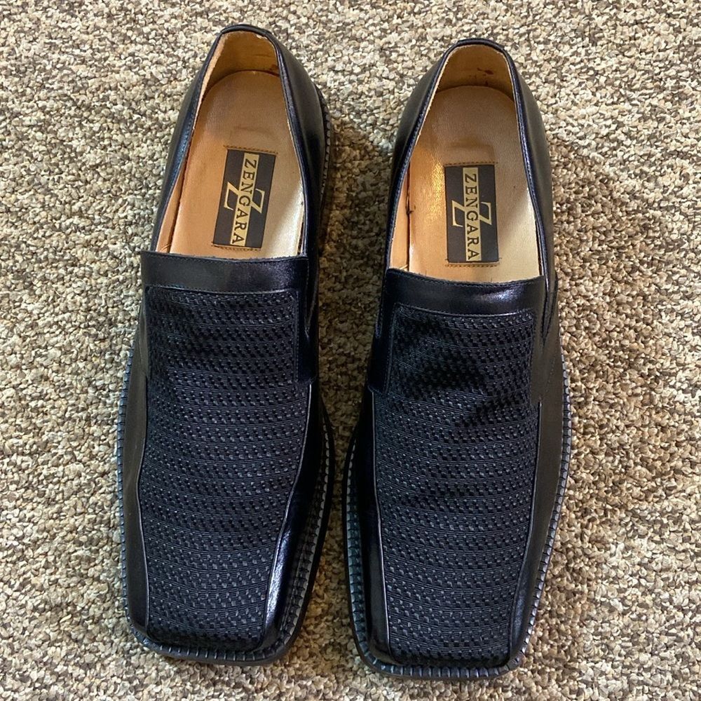 Vintage Zengara Leather Men's Black Loafers Shoes Size 8m